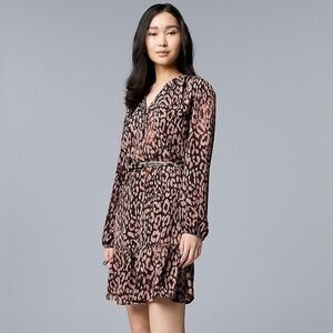 NWT Simply Vera Vera Wang Belted Shirred Mini Dress Leopard XS